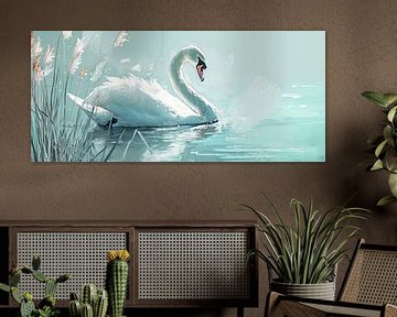 Zwanenschilderij | Quiet Reflection of a Swan van Blikvanger Schilderijen
