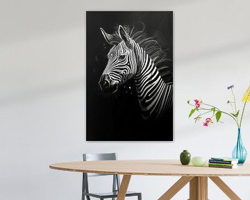 Schilderij Zebra Zwart-Wit van Kunst Kriebels