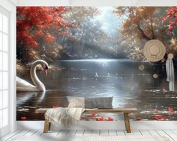 Herbstschwan-Malerei | Herbstgeflüster am See