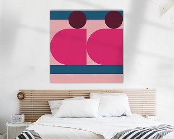 Abstracte geometrische kunst in retrostijl in blauw en roze