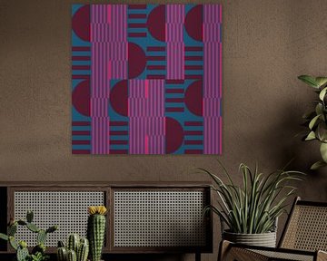 Abstracte geometrische kunst in retrostijl in blauw, roze, paars