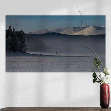 Ice fishing with the Pulka on Lake Ottsjon in Sweden