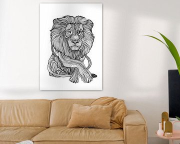 Lijnen kunst dier leeuw van JBJart Justyna Jaszke