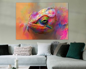 Kameleon Schilderij | Vivid Scales van Blikvanger Schilderijen