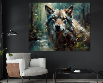 Wilde dieren - Geabstraheerd surrealisme - Wolf 1 van Johanna's Art