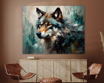 Wilde dieren - Geabstraheerd surrealisme - Wolf 3 van Johanna's Art