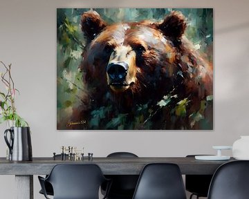 Wilde dieren - Geabstraheerd surrealisme - Bruine beer 1 van Johanna's Art