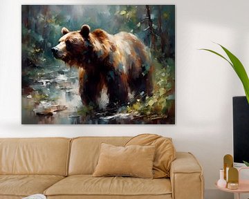 Wilde dieren - Geabstraheerd surrealisme - Bruine beer 2 van Johanna's Art