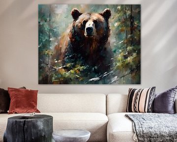 Wilde dieren - Geabstraheerd surrealisme - Bruine beer 3 van Johanna's Art
