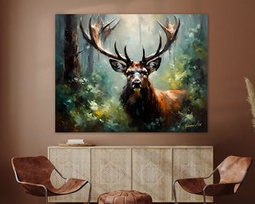 Wilde dieren - Geabstraheerd surrealisme - Hert 1 van Johannas Art Creations