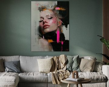 Abstract portret met neon accenten van Carla Van Iersel