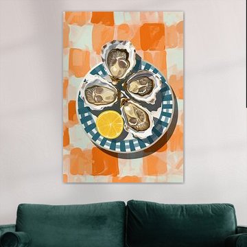 Austern auf orangefarbenem Tischtuch von studio snik.