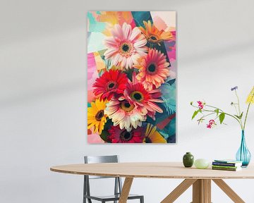 Gerberamozaïek - Abstracte bloemenprint van Poster Art Shop
