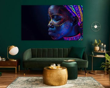 Afrikaanse vrouw portret neon panorama van TheXclusive Art