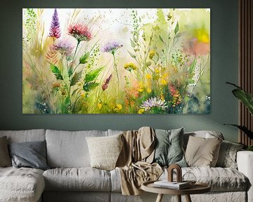 Zomers schilderij:  Veldbloemen in de berm van Studio Pieternel