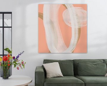 Moderne abstracte minimalistische kunst in wit, licht terra, beige van Dina Dankers
