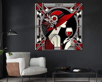Vrouw met rode wijn art deco van Tatjana Korneeva