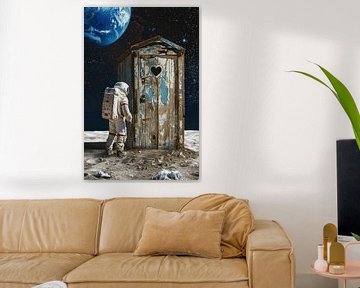 Astronaut en buitenhuis op de maan 01 van Matthias Hauser