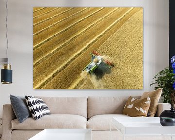 Combine oogst tarwe in de zomer gezien van opzij van Sjoerd van der Wal Fotografie