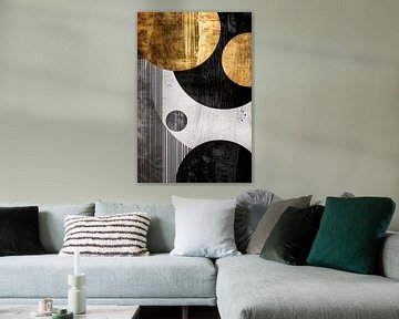 Abstracte Symmetrie in Zwart, Wit en Goud van De Muurdecoratie