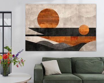 Minimalistische abstracte zonsondergang met kleurcontrast van De Muurdecoratie
