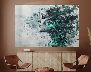 Abstracte vrouwengezicht in kleurrijke chaos