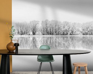 Winter landscape with lake and frosted trees by Chris Stenger