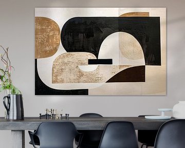 Abstracte Harmonie in Zwart, Beige en Goud van De Muurdecoratie