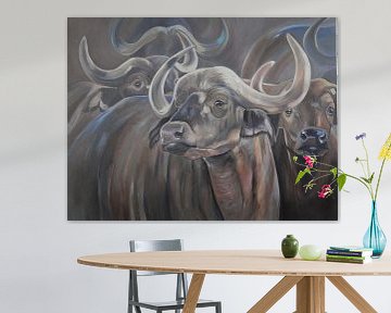 Schilderij Zuid-Afrikaanse Buffels van Ineke Zeeuw