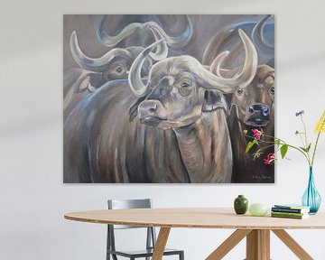 Schilderij Zuid-Afrikaanse Buffels van Ineke Zeeuw