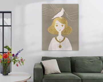 Symbolisch portret van een meisje met duif van Studio Pieternel