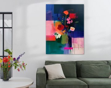 Super kleurrijk abstract stilleven met bloemen van Studio Allee