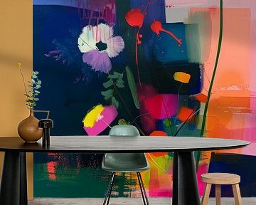 Super kleurrijk abstract stilleven met bloemen van Studio Allee