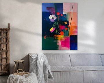 Super kleurrijk abstract stilleven met bloemen van Studio Allee