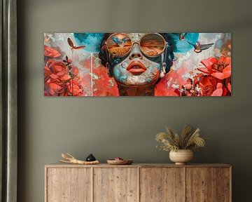 Hip elegant en stoer portret van een vrouw als digitale kunst panorama van Digitale Schilderijen