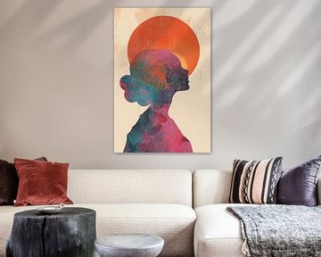 Hippie portret silhouet kleurrijk van Digitale Schilderijen