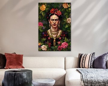 Frida's bloemen aura pixel kunst van Felix Brönnimann