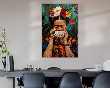 Frida's aromatic moment - cosy portrait with a floral note by Poster Art Shop