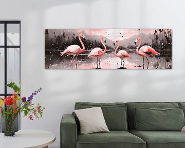 Vier flamingos in een bergmeer van Emiel de Lange