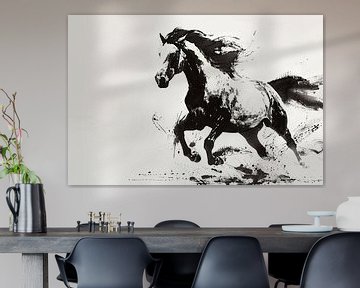Galoperend paardenportret zwart-wit dieren schilderij van Vlindertuin Art