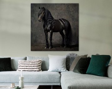 Zwart Fries paard volledig portret van Vlindertuin Art