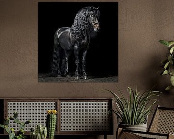 Statig portret van zwart Fries paard van Vlindertuin-Art