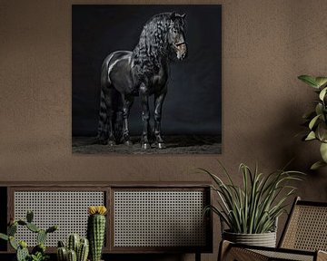 Statig portret van zwart Fries paard van Vlindertuin Art