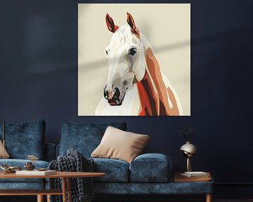 Minimal art portret van een wit paard van Vlindertuin Art