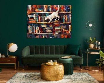 Witte kat in bibliotheek - verhuizen van herculeng