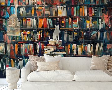 Weiße Katze in der Bibliothek - Beginn des Tages von Littlewhitecat