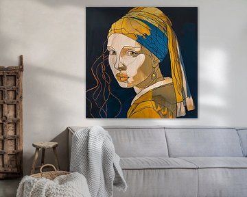Line art girl with the pearl earring by Poster Art Shop