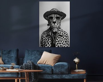 Stijlvolle cheetah met trendy hoed en zonnebril van Poster Art Shop