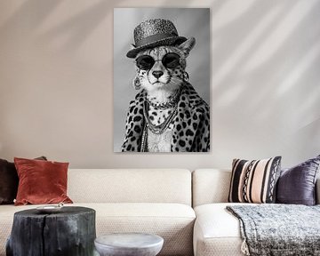 Portret van een stijlvolle cheeta met luipaardprint en zonnebril van Poster Art Shop