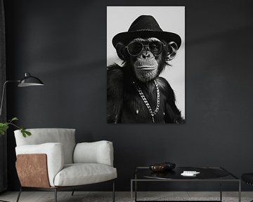 Portret van een chimpansee met hoed en bril van Felix Brönnimann